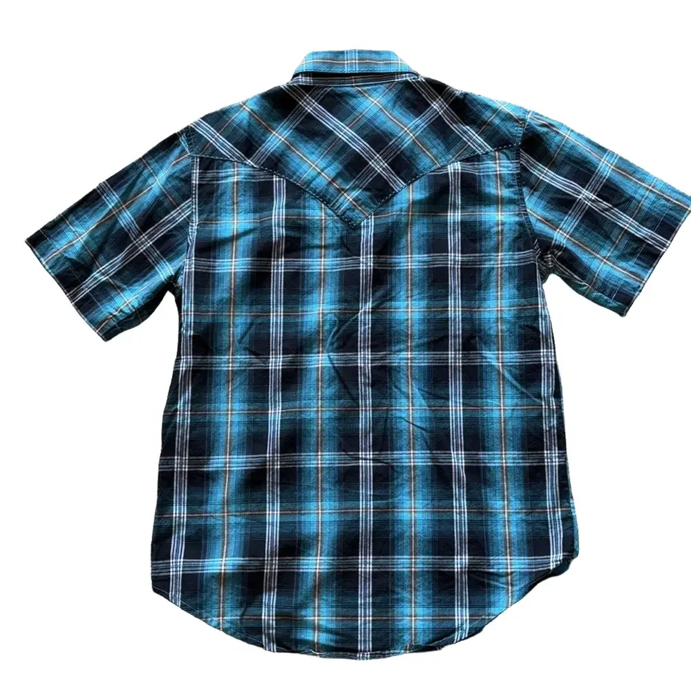 Wrangler Mens Medium Retro Inspired Blue Plaid Short Sleeve Shirt - Picture 4 of 5